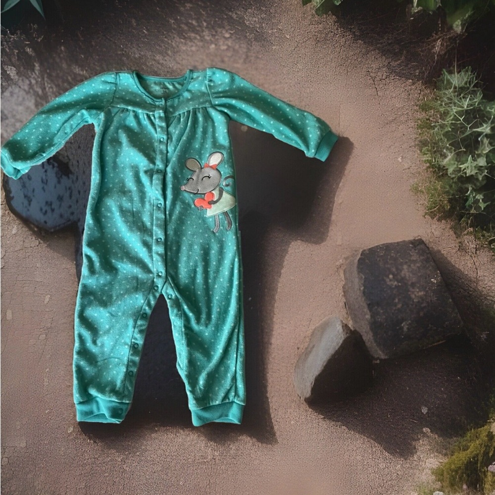 Carters Play wear Jumpsuit 24 Months  NWT Teal White Polka Dots Snaps Closure
